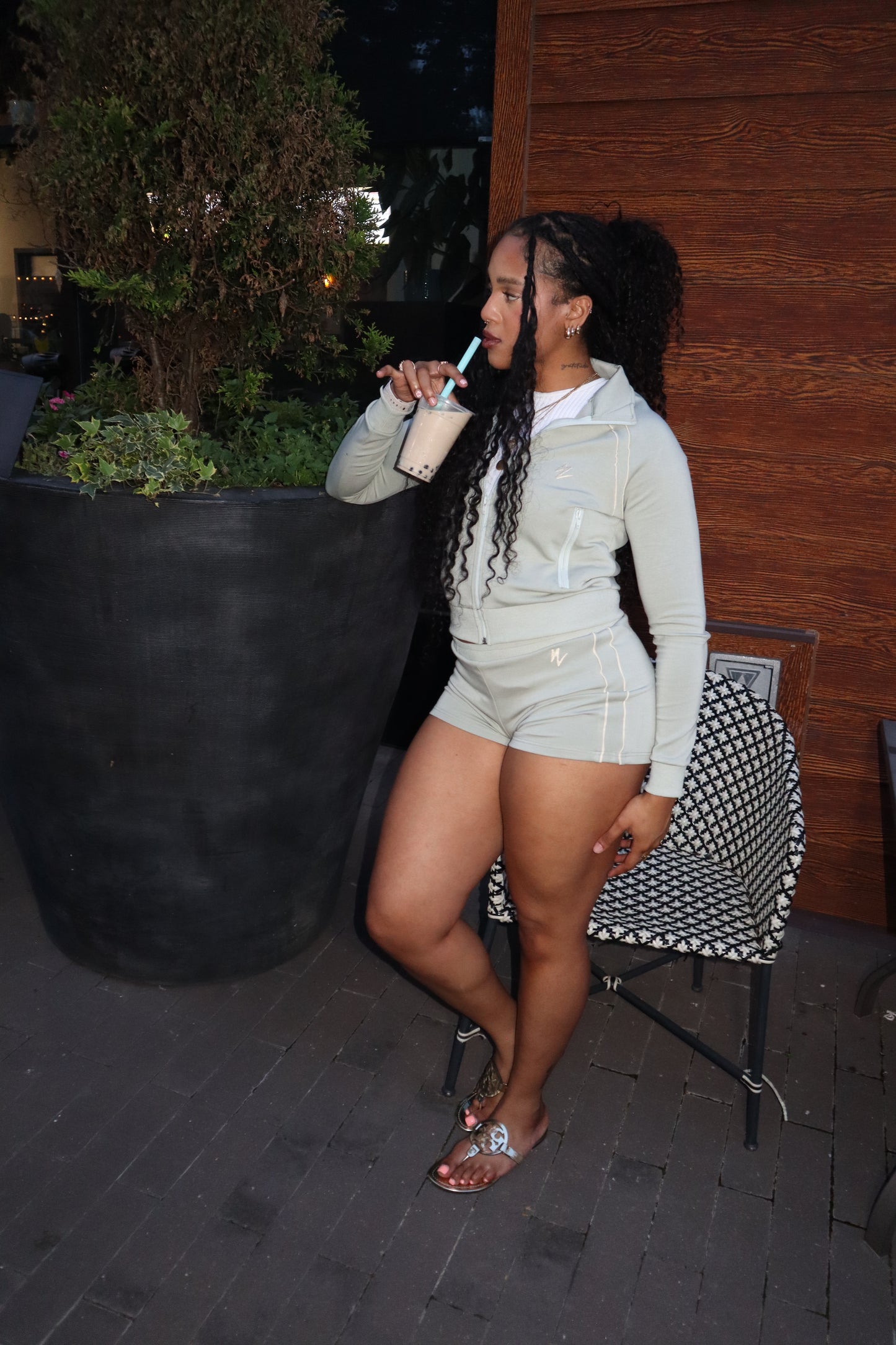 “Katie” Serene Sage Shorts Set